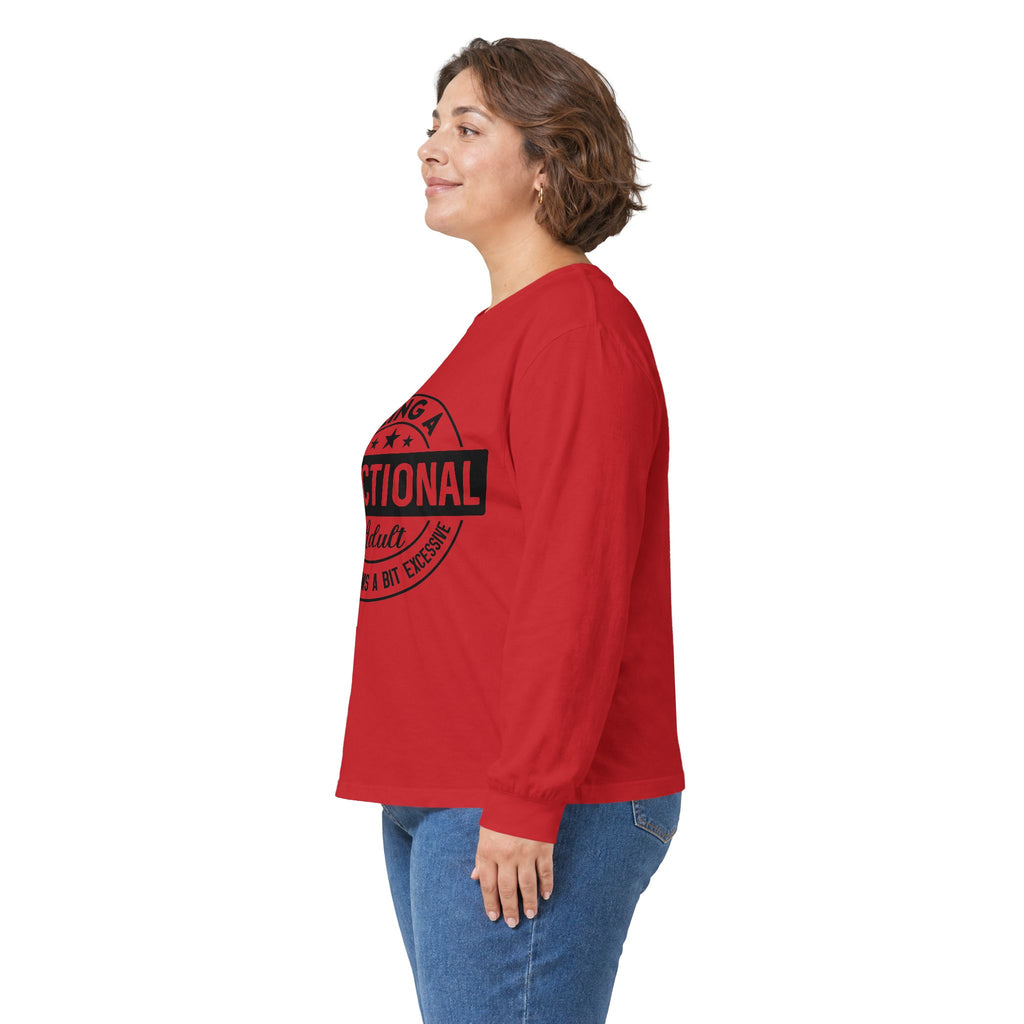 Being Functional Adult long sleeve tee || Funny Adulting Shirt, Retro Badge Design