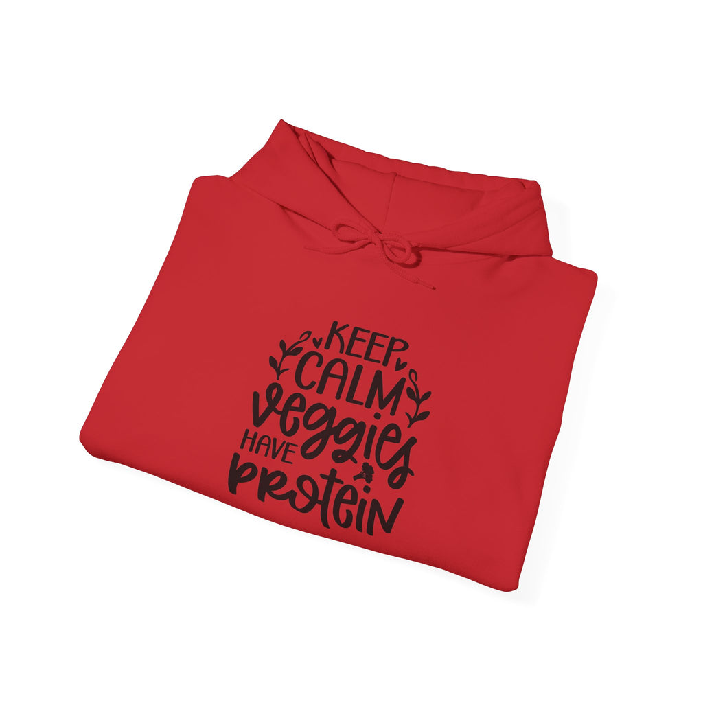 Keep Calm Veggies Have Protein Hoodie | Plant-Based Vegan Sweatshirt